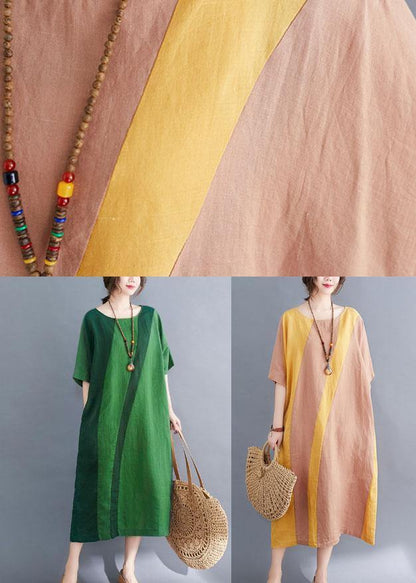 Handmade Yellow Leopard Print O-neck Patchwork Summer Vacation Dresses Half Sleeve