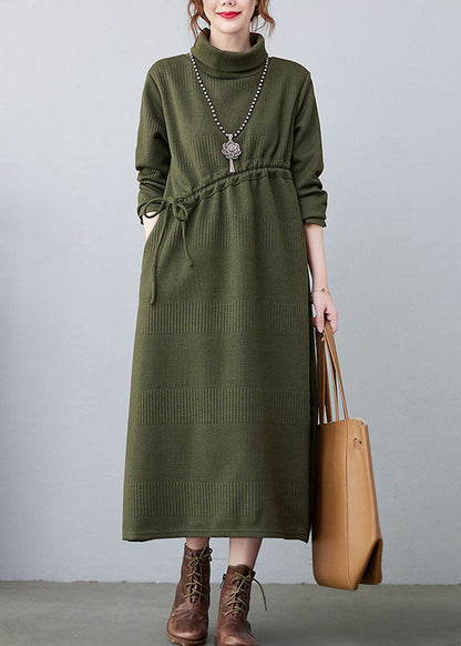 Handmade Green Turtle Neck Thick Knit Dress Winter