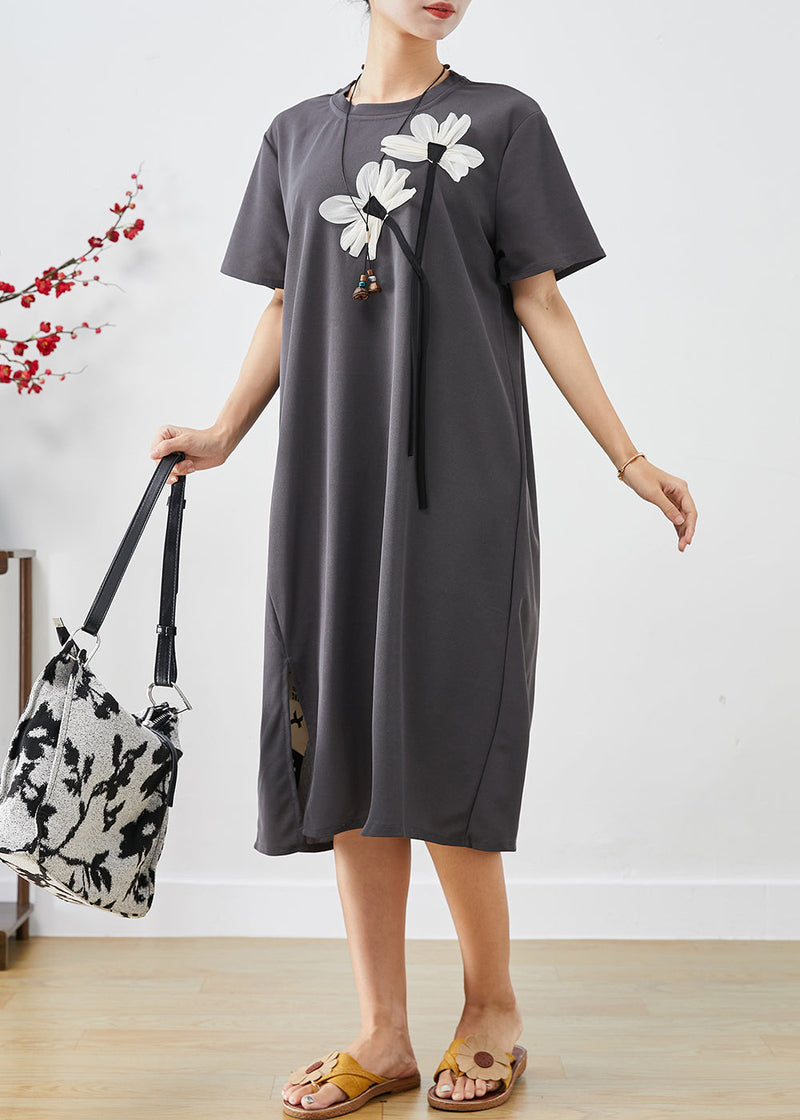 Handmade Grey Side Open Cotton Dress Summer