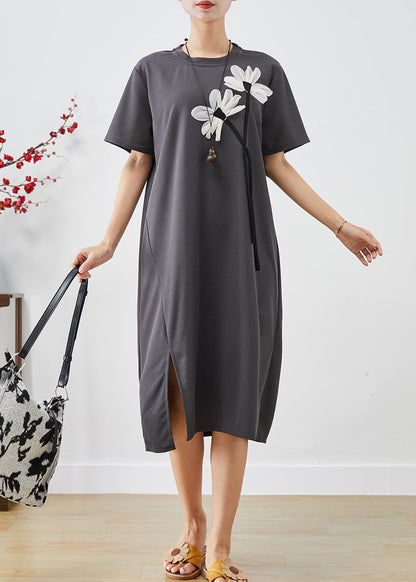 Handmade Grey Side Open Cotton Dress Summer