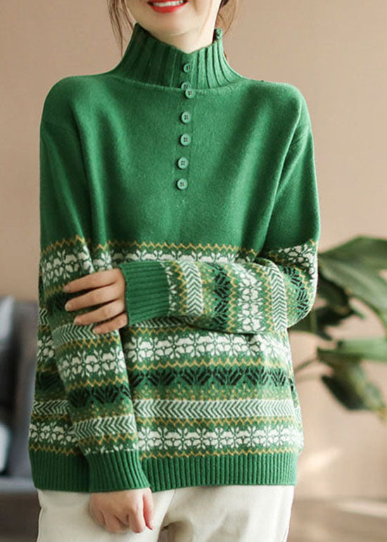 Handmade Khaki Turtle Neck Thick Knitted Sweaters Long Sleeve