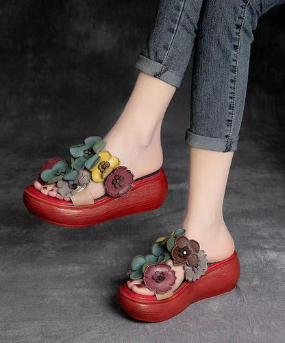Handmade Orange Platform Cowhide Leather Slide Sandals