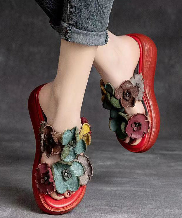 Handmade Orange Platform Cowhide Leather Slide Sandals