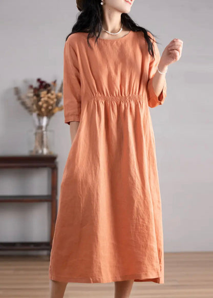 Handmade Orange O-neck Patchwork Maxi Dress Summer