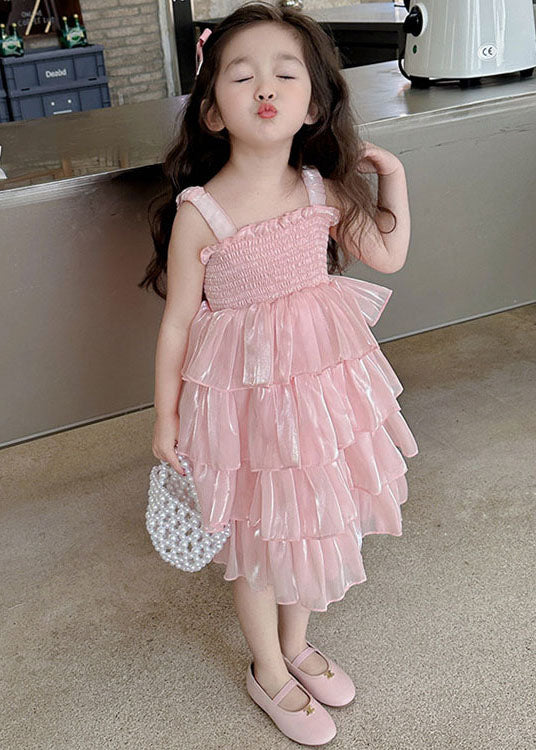 Handmade Pink Ruffled Patchwork Tulle Baby Dresses Sleeveless