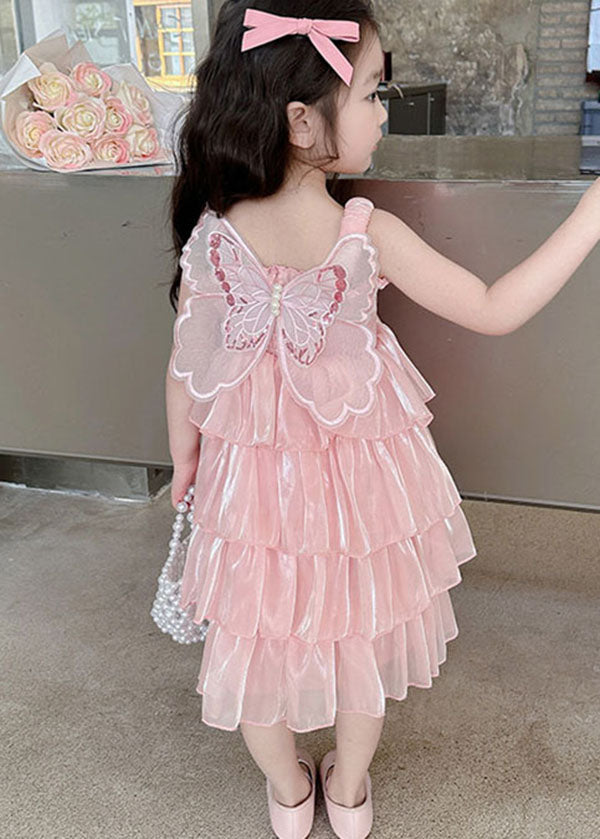Handmade Pink Ruffled Patchwork Tulle Baby Dresses Sleeveless