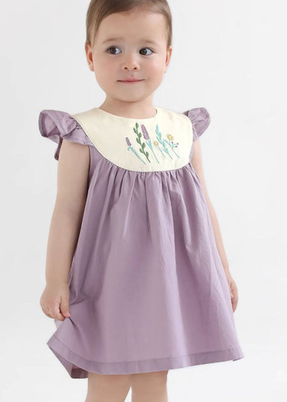 Handmade Purple Embroideried Patchwork Cotton Baby Dresses Summer