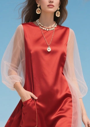 Handmade Red Asymmetrical Patchwork Tulle Robe Dresses Summer