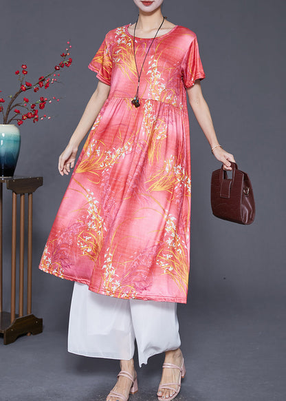 Handmade Red O-neck Print Cotton Maxi Dresses Summer