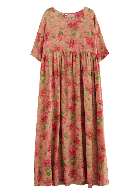 Handmade Red O-neck Print Patchwork Maxi Dress Summer