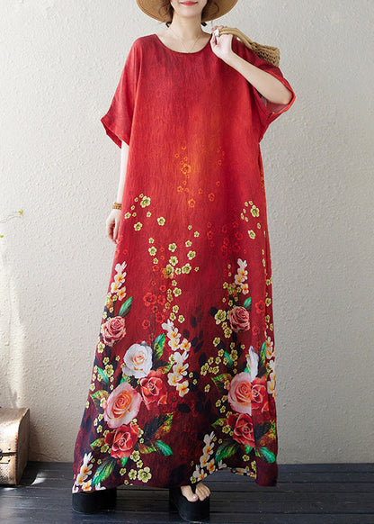 Handmade Red Oversized Cotton Maxi Dresses Summer