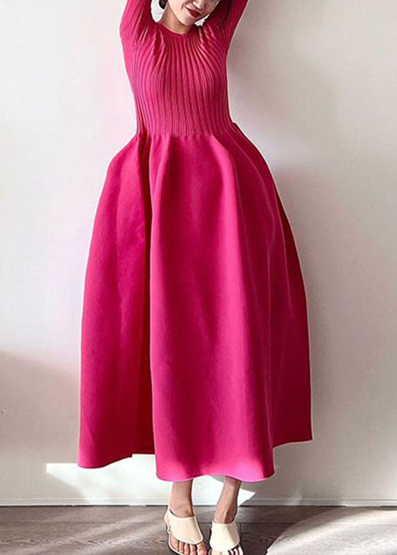 Handmade Rose O-neck Knit Patchwork Fake Two Pieces Maxi Dress Short Sleeve