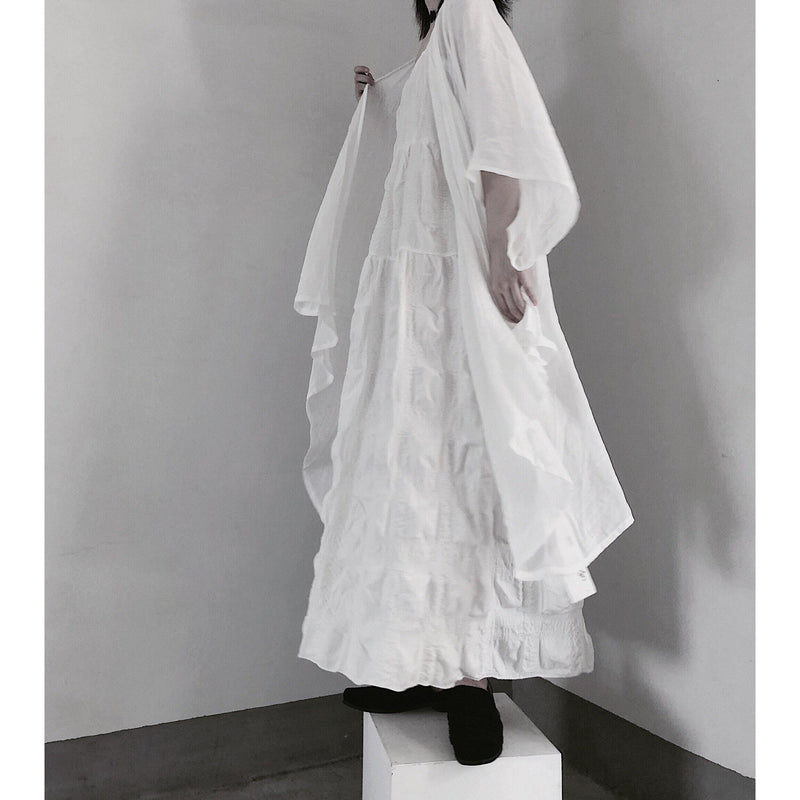 Handmade Spaghetti Strap Wrinkled Dresses Fabrics White Art Dress