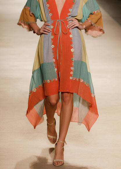 Handmade V Neck Asymmetrical Design Cotton Dress Summer
