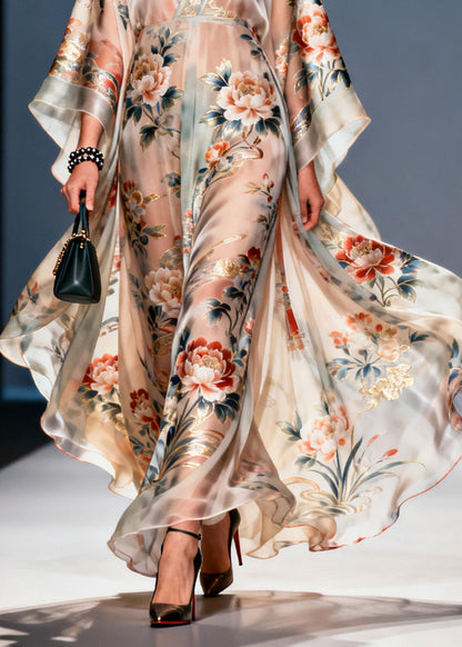 Handmade V Neck Print Chiffon Vacation Dresses Summer