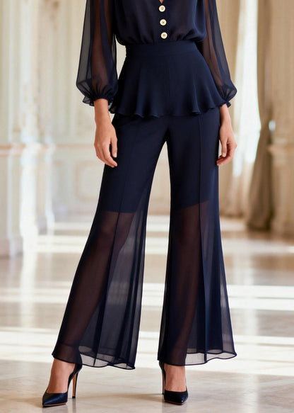 Handmade V Neck Top and Flared Trousers Silk Two Piece Set Spring