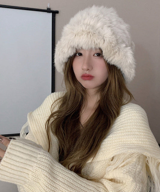 Handmade White Knit Faux Fur Bonnie Hat