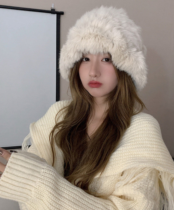 Handmade White Knit Faux Fur Bonnie Hat