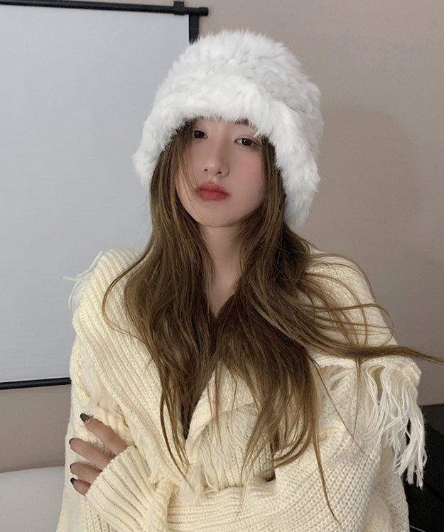 Handmade White Knit Faux Fur Bonnie Hat