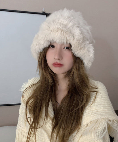 Handmade White Knit Faux Fur Bonnie Hat