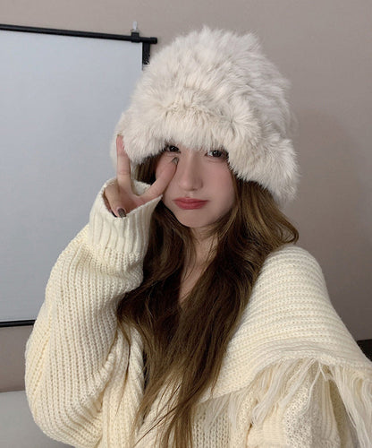 Handmade White Knit Faux Fur Bonnie Hat