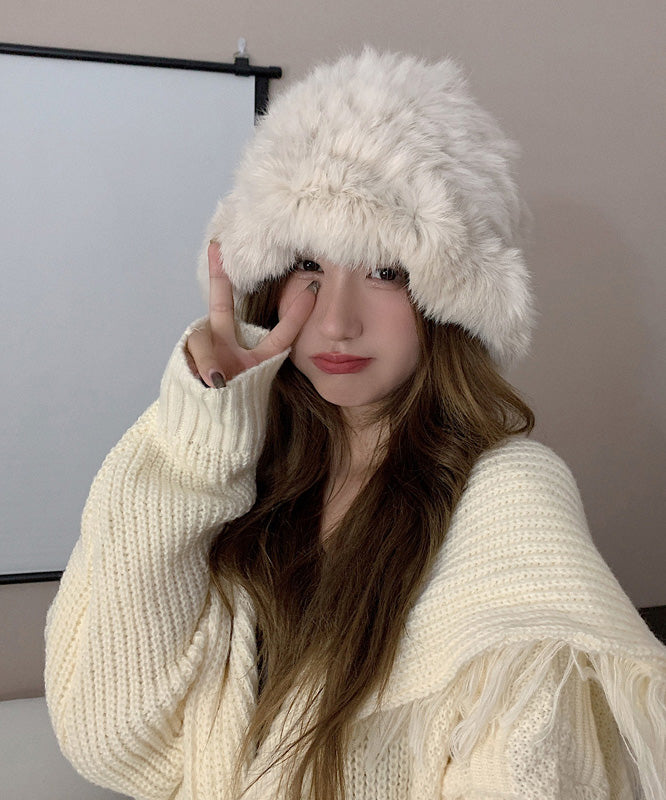 Handmade White Knit Faux Fur Bonnie Hat