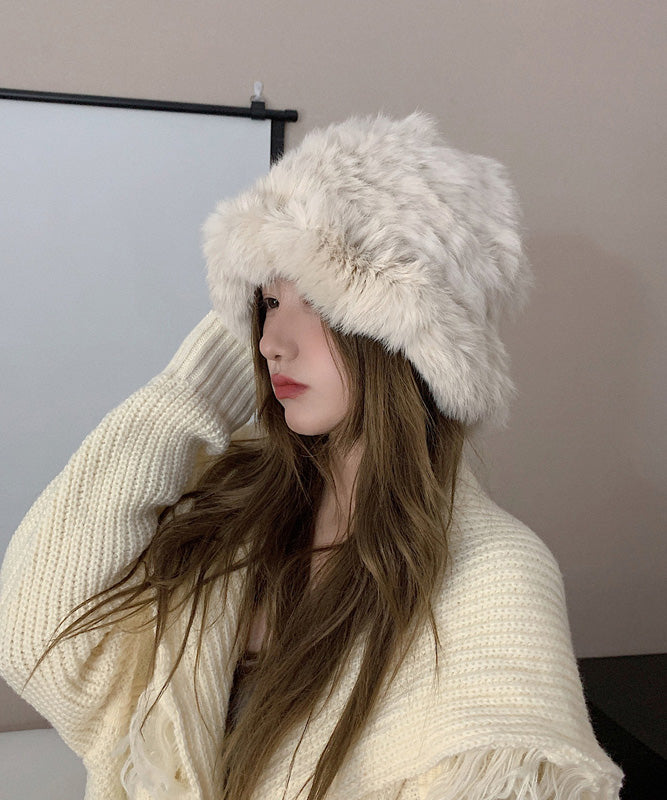 Handmade White Knit Faux Fur Bonnie Hat