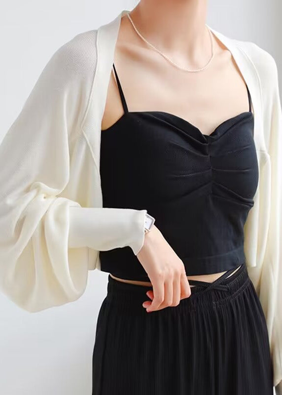 Handmade White O-neck Ice Silk Knit Cardigans Spring