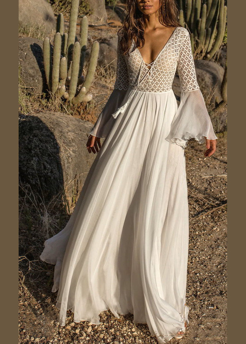 Handmade White Patchwork Lace Kimono Robe Robe Dresses Summer Chiffon Dress
