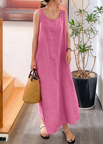 Handmade Yellow O-neck Long Spaghetti Strap Dress Sleeveless