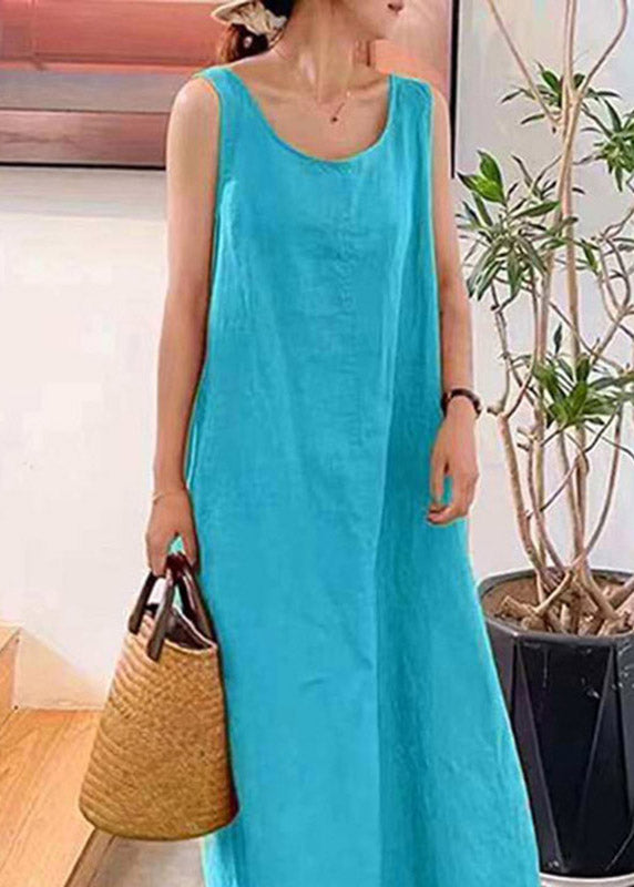 Handmade Yellow O-neck Long Spaghetti Strap Dress Sleeveless