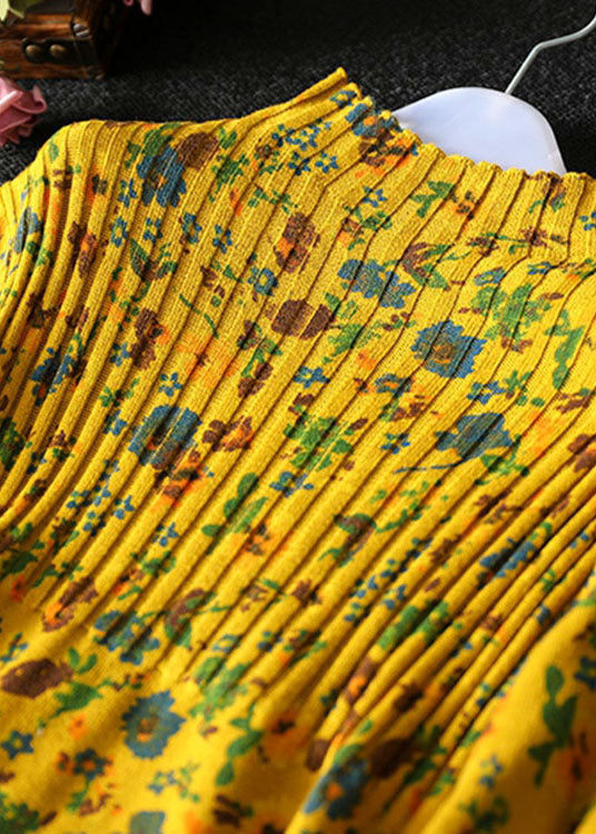 Handmade Yellow Retro Print Loose Fall Knitted Sweaters