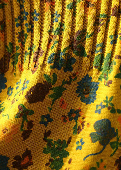 Handmade Yellow Retro Print Loose Fall Knitted Sweaters