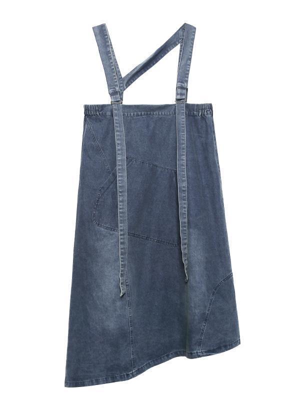 Handmade Denim Blue Cotton Sleeveless Pockets Cotton Robes Summer Dresses
