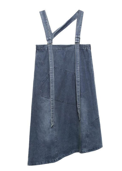 Handmade Denim Blue Cotton Sleeveless Pockets Cotton Robes Summer Dresses