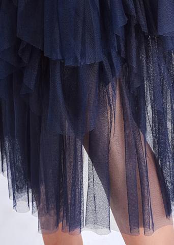 Handmade Patchwork Tulle Cotton Clothes for Photography Dark Blue Midi Dress Summer