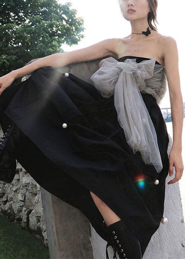 High Waist Style Black Nail Bead Summer a Line Skirts
