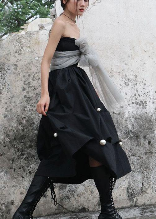 High Waist Style Black Nail Bead Summer a Line Skirts