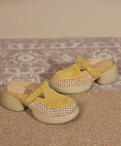 Hollow Out Yellow Splicing Platform Thong Sandals