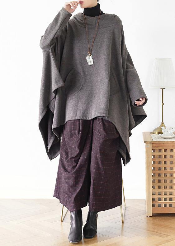 Irregular Gray Pullover Loose Large Size Cotton Sweater Coat Personalized Knitted Top