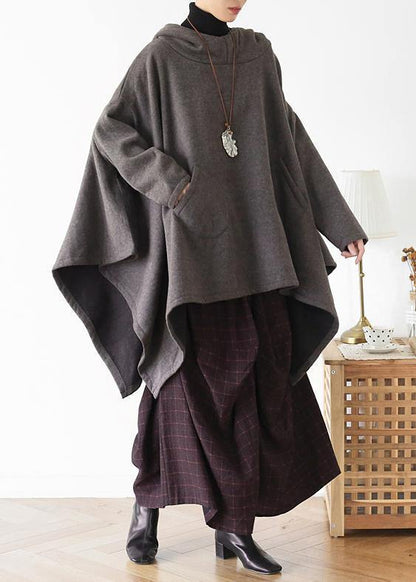 Irregular Gray Pullover Loose Large Size Cotton Sweater Coat Personalized Knitted Top