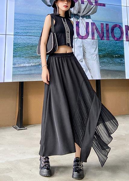 Irregular Skirt A-line Skirt Mid-length Black Stitching Pleated Skirt