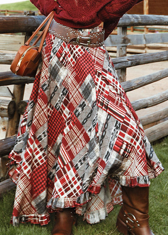 Italian Asymmetrical Print a Line Skirts Summer