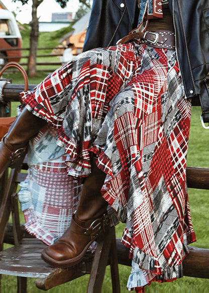 Italian Asymmetrical Print a Line Skirts Summer