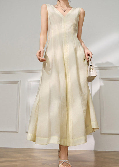 Italian Beige V Neck Patchwork Party Long Dress Summer