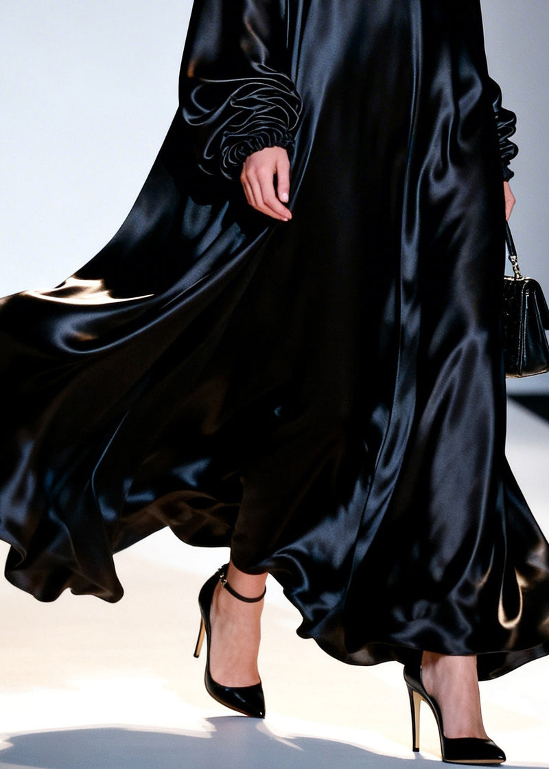 Italian Black Cold Shoulder Silk Party Dress Summer