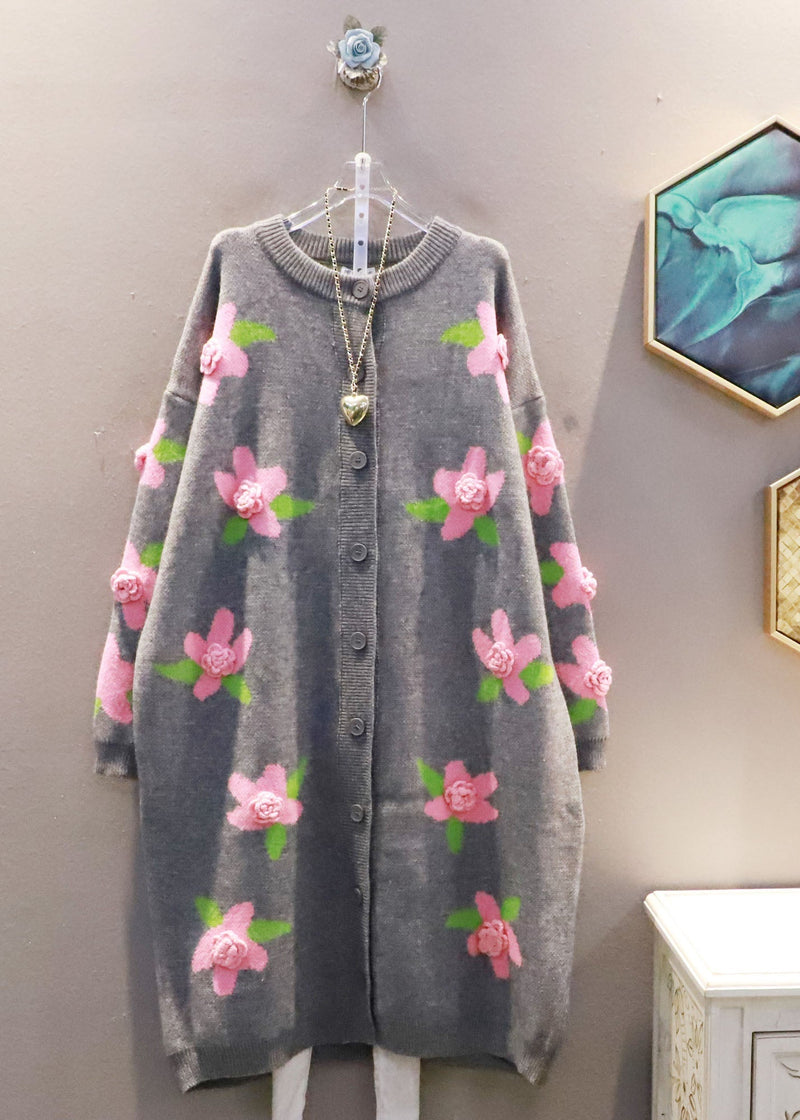 Italian Black O-neck Warm Knit Loose Cardigan Spring