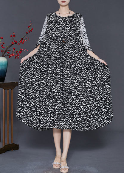 Italian Black Oversized Patchwork Print Chiffon Dress Summer