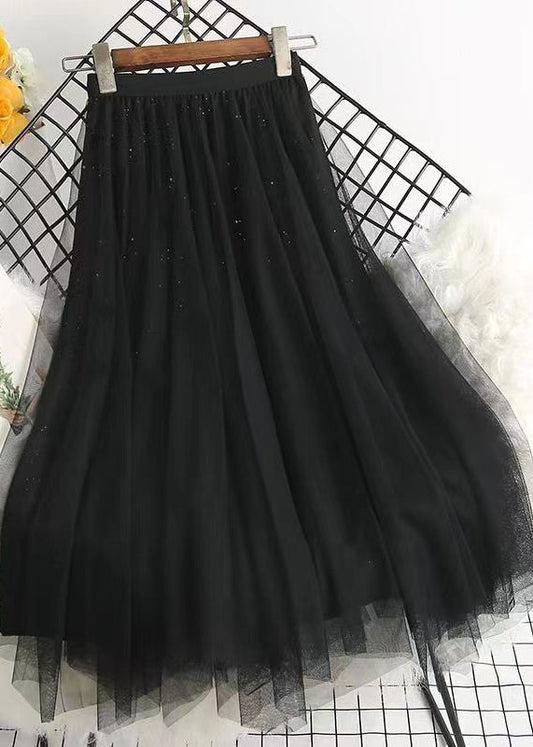 Italian Black Sequins Wear on Both Sides Asymmetrical Tulle Skirts Spring