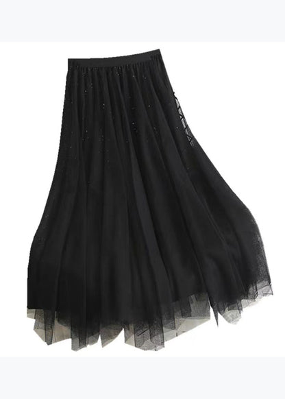 Italian Black Sequins Wear on Both Sides Asymmetrical Tulle Skirts Spring